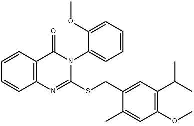 2-[(4-methoxy-2-methyl-5-propan-2-ylphenyl)methylsulfanyl]-3-(2-methoxyphenyl)quinazolin-4-one Structure