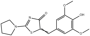 (5Z)-5-[(4-hydroxy-3,5-dimethoxyphenyl)methylidene]-2-pyrrolidin-1-yl-1,3-thiazol-4-one 结构式
