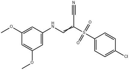 (Z)-2-(4-chlorophenyl)sulfonyl-3-(3,5-dimethoxyanilino)prop-2-enenitrile Struktur