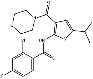 2-chloro-4-fluoro-N-[3-(morpholine-4-carbonyl)-5-propan-2-ylthiophen-2-yl]benzamide,886624-72-2,结构式