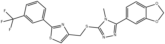 4-[[5-(1,3-benzodioxol-5-yl)-4-methyl-1,2,4-triazol-3-yl]sulfanylmethyl]-2-[3-(trifluoromethyl)phenyl]-1,3-thiazole 化学構造式