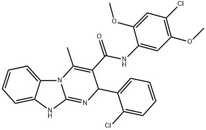 N-(4-chloro-2,5-dimethoxyphenyl)-2-(2-chlorophenyl)-4-methyl-2,10-dihydropyrimido[1,2-a]benzimidazole-3-carboxamide 结构式