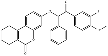 3-[2-(3-fluoro-4-methoxyphenyl)-2-oxo-1-phenylethoxy]-7,8,9,10-tetrahydrobenzo[c]chromen-6-one 结构式