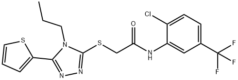 N-[2-chloro-5-(trifluoromethyl)phenyl]-2-[(4-propyl-5-thiophen-2-yl-1,2,4-triazol-3-yl)sulfanyl]acetamide Struktur