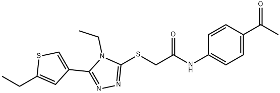 N-(4-acetylphenyl)-2-[[4-ethyl-5-(5-ethylthiophen-3-yl)-1,2,4-triazol-3-yl]sulfanyl]acetamide 结构式