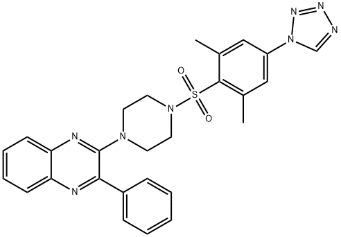 2-[4-[2,6-dimethyl-4-(tetrazol-1-yl)phenyl]sulfonylpiperazin-1-yl]-3-phenylquinoxaline,889947-38-0,结构式