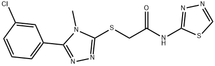 2-[[5-(3-chlorophenyl)-4-methyl-1,2,4-triazol-3-yl]sulfanyl]-N-(1,3,4-thiadiazol-2-yl)acetamide 化学構造式