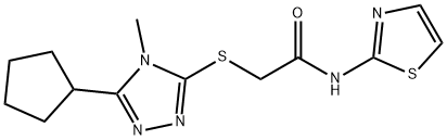 2-[(5-cyclopentyl-4-methyl-1,2,4-triazol-3-yl)sulfanyl]-N-(1,3-thiazol-2-yl)acetamide 化学構造式