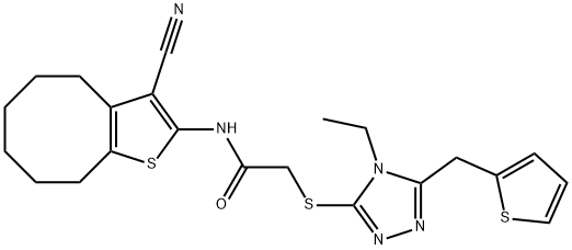 N-(3-cyano-4,5,6,7,8,9-hexahydrocycloocta[b]thiophen-2-yl)-2-[[4-ethyl-5-(thiophen-2-ylmethyl)-1,2,4-triazol-3-yl]sulfanyl]acetamide Structure