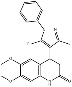 4-(5-chloro-3-methyl-1-phenylpyrazol-4-yl)-6,7-dimethoxy-3,4-dihydro-1H-quinolin-2-one 化学構造式