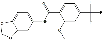 N-(1,3-benzodioxol-5-yl)-2-methoxy-4-(trifluoromethyl)benzamide 化学構造式