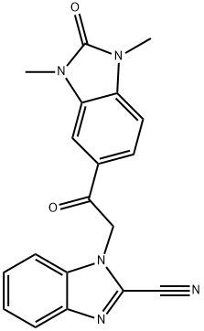 1-[2-(1,3-dimethyl-2-oxobenzimidazol-5-yl)-2-oxoethyl]benzimidazole-2-carbonitrile 化学構造式