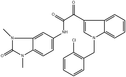 2-[1-[(2-chlorophenyl)methyl]indol-3-yl]-N-(1,3-dimethyl-2-oxobenzimidazol-5-yl)-2-oxoacetamide Struktur