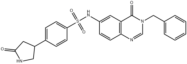 N-(3-benzyl-4-oxoquinazolin-6-yl)-4-(5-oxopyrrolidin-3-yl)benzenesulfonamide 化学構造式