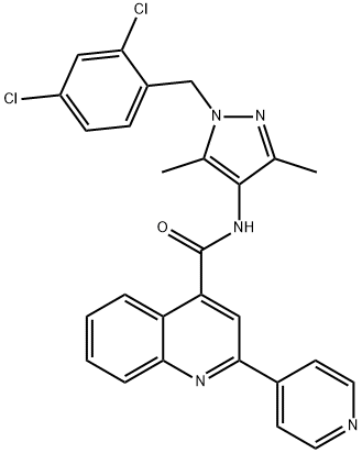 N-[1-[(2,4-dichlorophenyl)methyl]-3,5-dimethylpyrazol-4-yl]-2-pyridin-4-ylquinoline-4-carboxamide 化学構造式