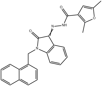 2,5-dimethyl-N-[(E)-[1-(naphthalen-1-ylmethyl)-2-oxoindol-3-ylidene]amino]furan-3-carboxamide Structure