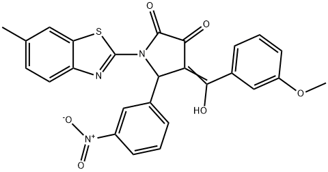 (4E)-4-[hydroxy-(3-methoxyphenyl)methylidene]-1-(6-methyl-1,3-benzothiazol-2-yl)-5-(3-nitrophenyl)pyrrolidine-2,3-dione Struktur