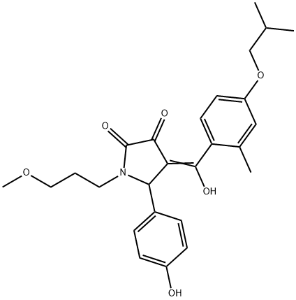 (4E)-4-[hydroxy-[2-methyl-4-(2-methylpropoxy)phenyl]methylidene]-5-(4-hydroxyphenyl)-1-(3-methoxypropyl)pyrrolidine-2,3-dione Struktur