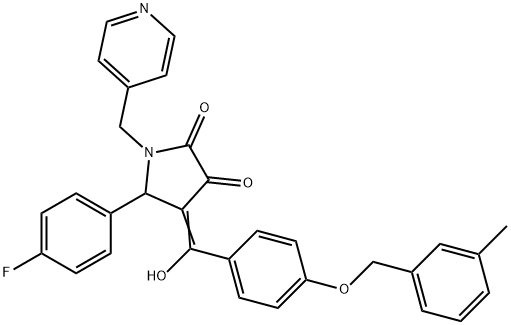 (4E)-5-(4-fluorophenyl)-4-[hydroxy-[4-[(3-methylphenyl)methoxy]phenyl]methylidene]-1-(pyridin-4-ylmethyl)pyrrolidine-2,3-dione,895844-16-3,结构式