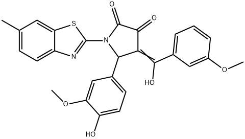 (4E)-5-(4-hydroxy-3-methoxyphenyl)-4-[hydroxy-(3-methoxyphenyl)methylidene]-1-(6-methyl-1,3-benzothiazol-2-yl)pyrrolidine-2,3-dione Structure