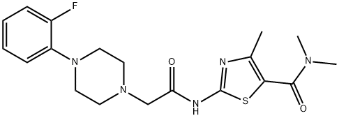 2-[[2-[4-(2-fluorophenyl)piperazin-1-yl]acetyl]amino]-N,N,4-trimethyl-1,3-thiazole-5-carboxamide Struktur