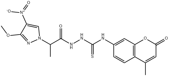 1-[2-(3-methoxy-4-nitropyrazol-1-yl)propanoylamino]-3-(4-methyl-2-oxochromen-7-yl)thiourea Structure