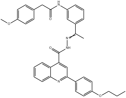 N-[(E)-1-[3-[[2-(4-methoxyphenyl)acetyl]amino]phenyl]ethylideneamino]-2-(4-propoxyphenyl)quinoline-4-carboxamide 结构式