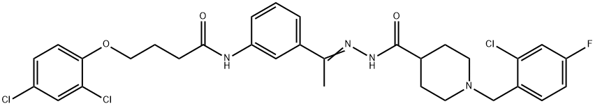 1-[(2-chloro-4-fluorophenyl)methyl]-N-[(Z)-1-[3-[4-(2,4-dichlorophenoxy)butanoylamino]phenyl]ethylideneamino]piperidine-4-carboxamide Struktur