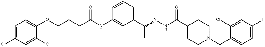 1-[(2-chloro-4-fluorophenyl)methyl]-N-[(Z)-1-[3-[4-(2,4-dichlorophenoxy)butanoylamino]phenyl]ethylideneamino]piperidine-4-carboxamide,896635-08-8,结构式