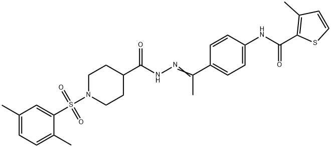 1-(2,5-dimethylphenyl)sulfonyl-N-[(Z)-1-[4-[(3-methylthiophene-2-carbonyl)amino]phenyl]ethylideneamino]piperidine-4-carboxamide,896635-21-5,结构式