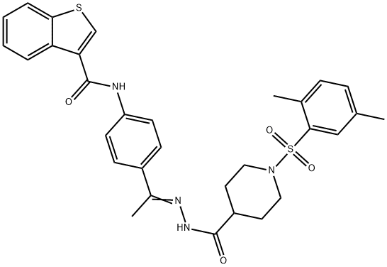 N-[(Z)-1-[4-(1-benzothiophene-3-carbonylamino)phenyl]ethylideneamino]-1-(2,5-dimethylphenyl)sulfonylpiperidine-4-carboxamide 化学構造式