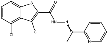 3,4-dichloro-N-[(E)-1-pyridin-2-ylethylideneamino]-1-benzothiophene-2-carboxamide 化学構造式