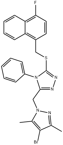 3-[(4-bromo-3,5-dimethylpyrazol-1-yl)methyl]-5-[(4-fluoronaphthalen-1-yl)methylsulfanyl]-4-phenyl-1,2,4-triazole Struktur