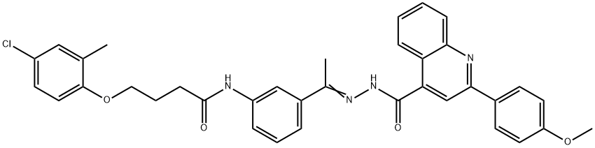 N-[(E)-1-[3-[4-(4-chloro-2-methylphenoxy)butanoylamino]phenyl]ethylideneamino]-2-(4-methoxyphenyl)quinoline-4-carboxamide Struktur