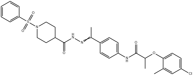 1-(benzenesulfonyl)-N-[(E)-1-[4-[2-(4-chloro-2-methylphenoxy)propanoylamino]phenyl]ethylideneamino]piperidine-4-carboxamide 结构式