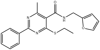 4-ethylsulfanyl-N-(furan-2-ylmethyl)-6-methyl-2-phenylpyrimidine-5-carboxamide,898621-59-5,结构式