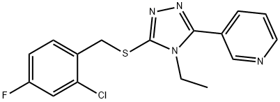 3-[5-[(2-chloro-4-fluorophenyl)methylsulfanyl]-4-ethyl-1,2,4-triazol-3-yl]pyridine Struktur