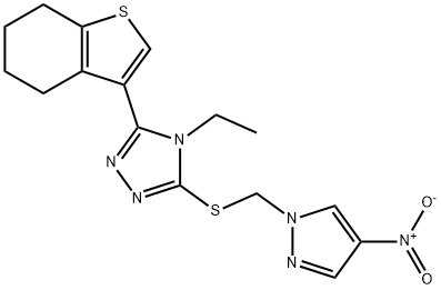 4-ethyl-3-[(4-nitropyrazol-1-yl)methylsulfanyl]-5-(4,5,6,7-tetrahydro-1-benzothiophen-3-yl)-1,2,4-triazole Structure