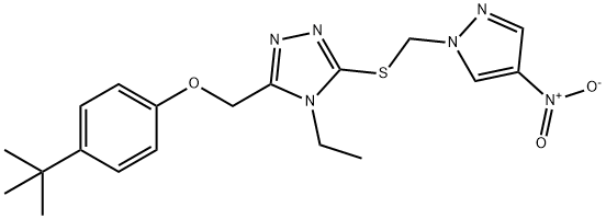 3-[(4-tert-butylphenoxy)methyl]-4-ethyl-5-[(4-nitropyrazol-1-yl)methylsulfanyl]-1,2,4-triazole Struktur