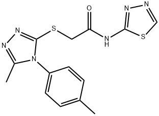 2-[[5-methyl-4-(4-methylphenyl)-1,2,4-triazol-3-yl]sulfanyl]-N-(1,3,4-thiadiazol-2-yl)acetamide Struktur