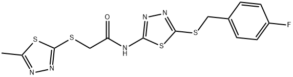 N-[5-[(4-fluorophenyl)methylsulfanyl]-1,3,4-thiadiazol-2-yl]-2-[(5-methyl-1,3,4-thiadiazol-2-yl)sulfanyl]acetamide,905165-10-8,结构式