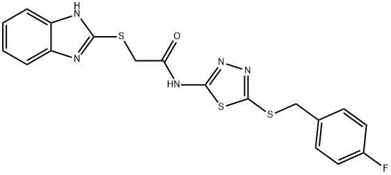 2-(1H-benzimidazol-2-ylsulfanyl)-N-[5-[(4-fluorophenyl)methylsulfanyl]-1,3,4-thiadiazol-2-yl]acetamide 结构式