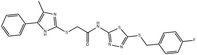 N-[5-[(4-fluorophenyl)methylsulfanyl]-1,3,4-thiadiazol-2-yl]-2-[(5-methyl-4-phenyl-1H-imidazol-2-yl)sulfanyl]acetamide Structure