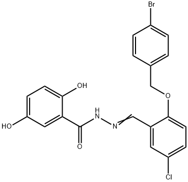 N-[(E)-[2-[(4-bromophenyl)methoxy]-5-chlorophenyl]methylideneamino]-2,5-dihydroxybenzamide Structure