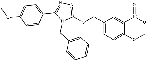 4-benzyl-3-[(4-methoxy-3-nitrophenyl)methylsulfanyl]-5-(4-methoxyphenyl)-1,2,4-triazole Struktur