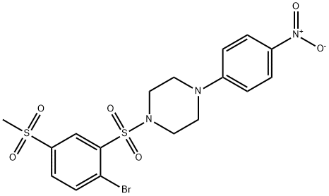 1-(2-bromo-5-methylsulfonylphenyl)sulfonyl-4-(4-nitrophenyl)piperazine 结构式