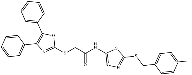 2-[(4,5-diphenyl-1,3-oxazol-2-yl)sulfanyl]-N-[5-[(4-fluorophenyl)methylsulfanyl]-1,3,4-thiadiazol-2-yl]acetamide 结构式