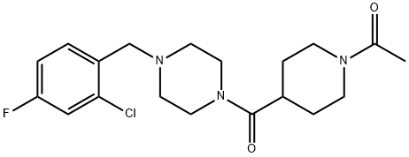 1-[4-[4-[(2-chloro-4-fluorophenyl)methyl]piperazine-1-carbonyl]piperidin-1-yl]ethanone Struktur