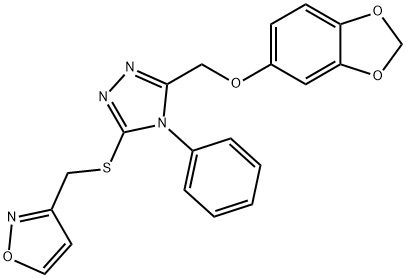 3-[[5-(1,3-benzodioxol-5-yloxymethyl)-4-phenyl-1,2,4-triazol-3-yl]sulfanylmethyl]-1,2-oxazole,924834-79-7,结构式