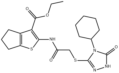 ethyl 2-[[2-[(4-cyclohexyl-5-oxo-1H-1,2,4-triazol-3-yl)sulfanyl]acetyl]amino]-5,6-dihydro-4H-cyclopenta[b]thiophene-3-carboxylate Structure